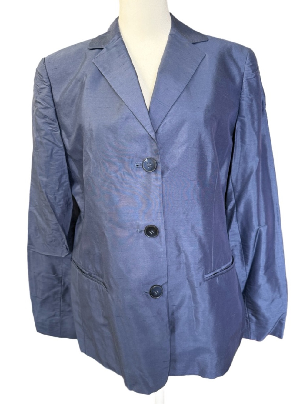 NWT Jone New York Three Button Silk Blazer, Size 10, Baltic Blue